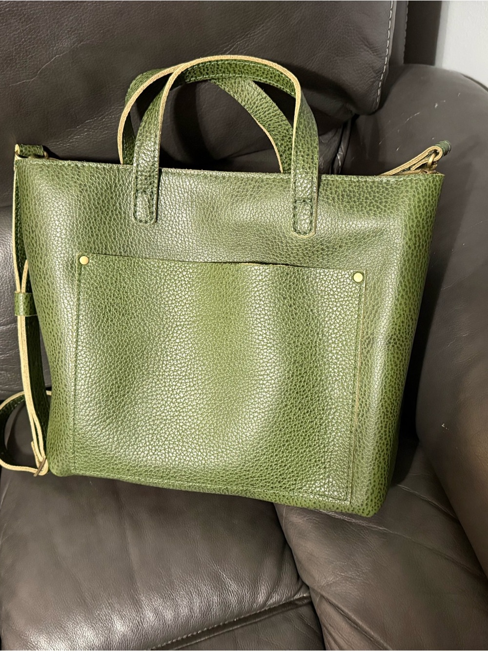 Portland Leather Goods Green Pebbled Leather Medium Crossbody Tote